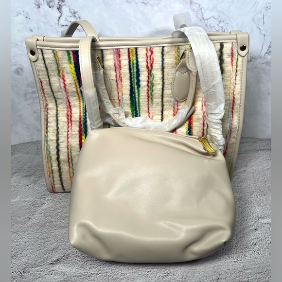 Structured Spring and Summer High Capacity Canvas Rainbow Tote NWOT - Picture 7 of 8